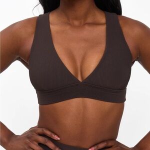 Brown Ribbed Sports Bra